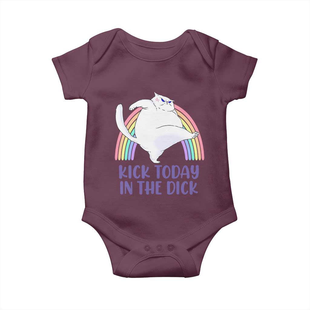 Funny Sarcastic Cat Baby Onesie Kick Today In The Dick Pastel Rainbow