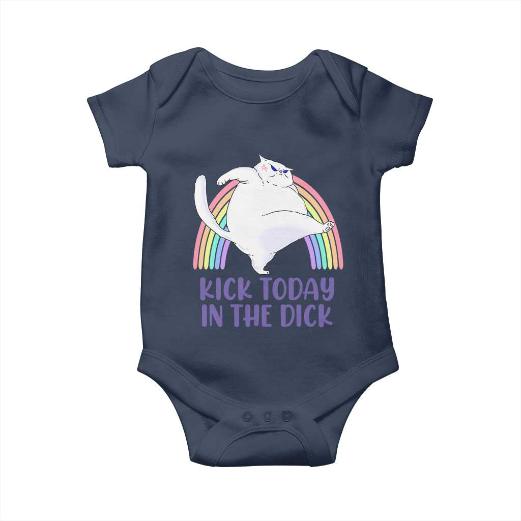 Funny Sarcastic Cat Baby Onesie Kick Today In The Dick Pastel Rainbow
