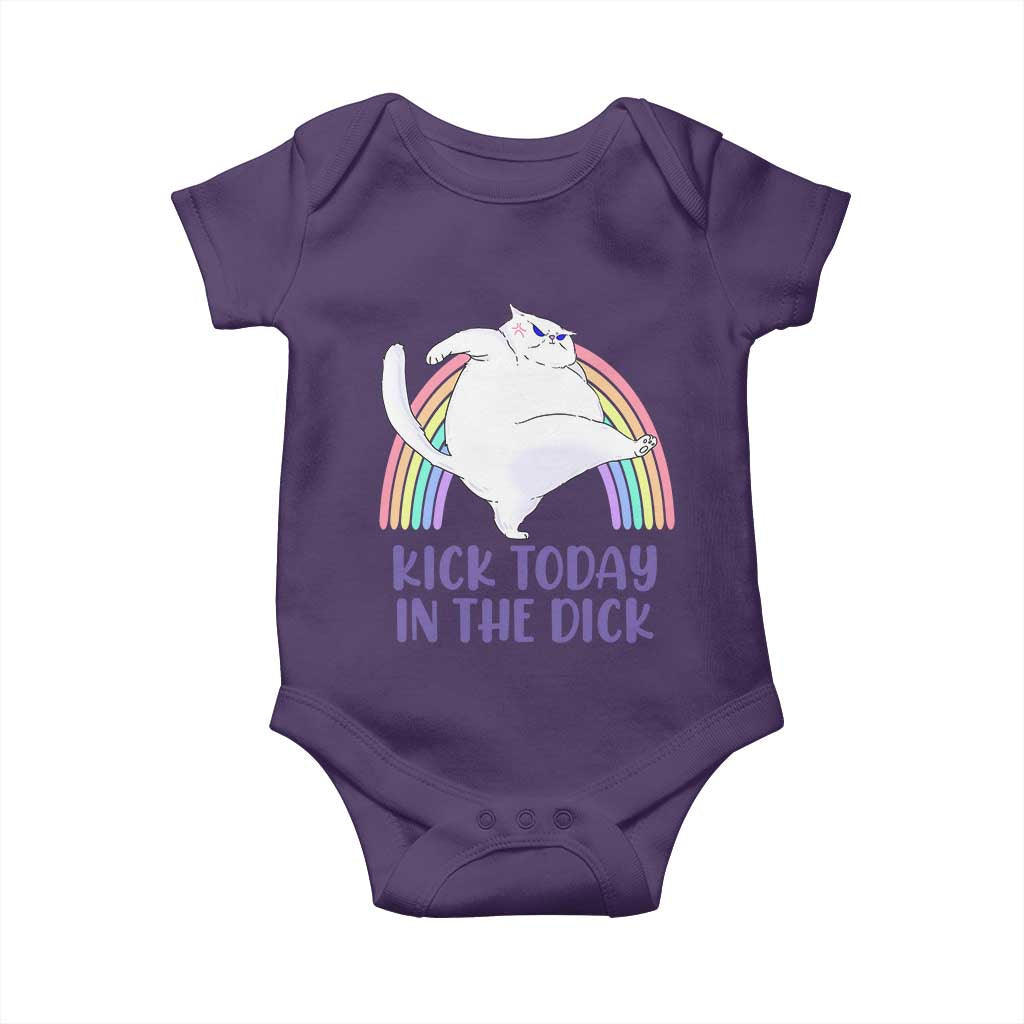 Funny Sarcastic Cat Baby Onesie Kick Today In The Dick Pastel Rainbow