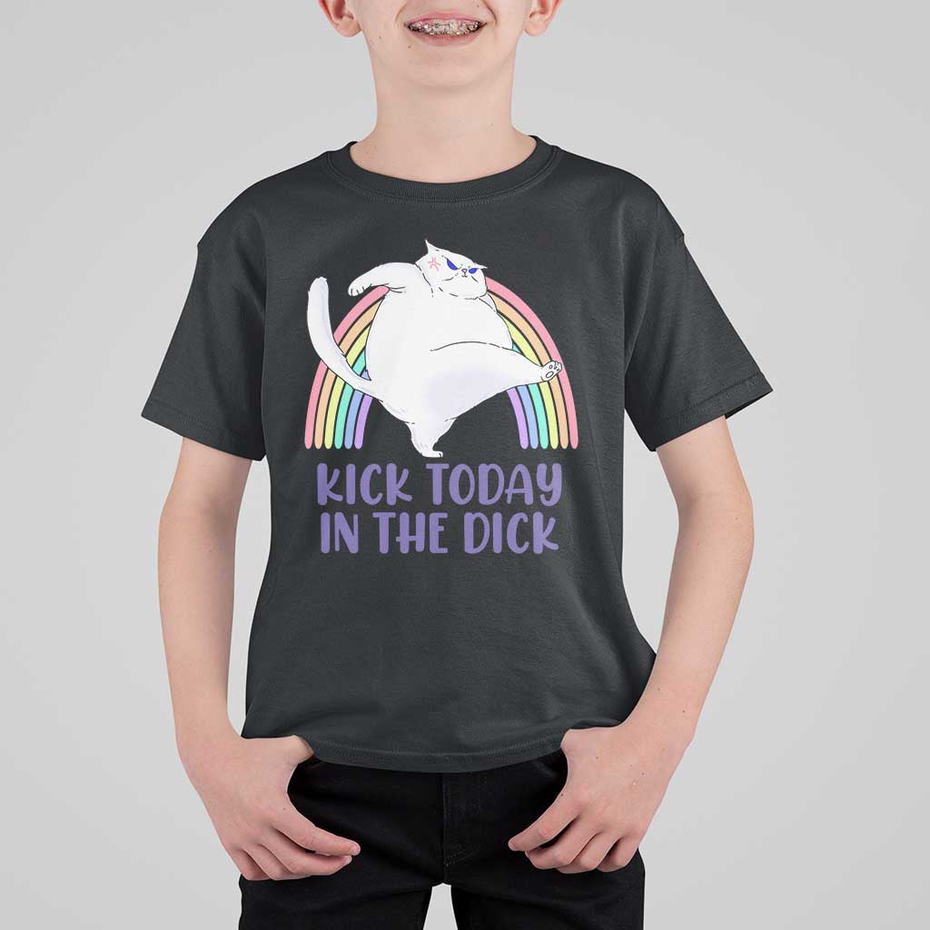 Funny Sarcastic Cat T Shirt For Kid Kick Today In The Dick Pastel Rainbow - Wonder Print Shop