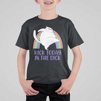 Funny Sarcastic Cat T Shirt For Kid Kick Today In The Dick Pastel Rainbow - Wonder Print Shop
