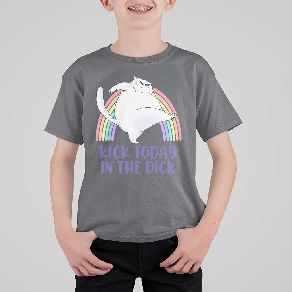 Funny Sarcastic Cat T Shirt For Kid Kick Today In The Dick Pastel Rainbow - Wonder Print Shop
