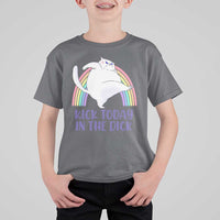 Funny Sarcastic Cat T Shirt For Kid Kick Today In The Dick Pastel Rainbow - Wonder Print Shop