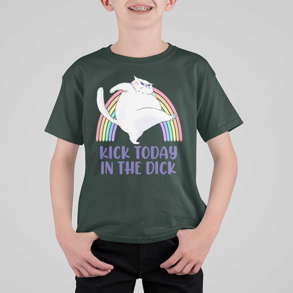 Funny Sarcastic Cat T Shirt For Kid Kick Today In The Dick Pastel Rainbow - Wonder Print Shop