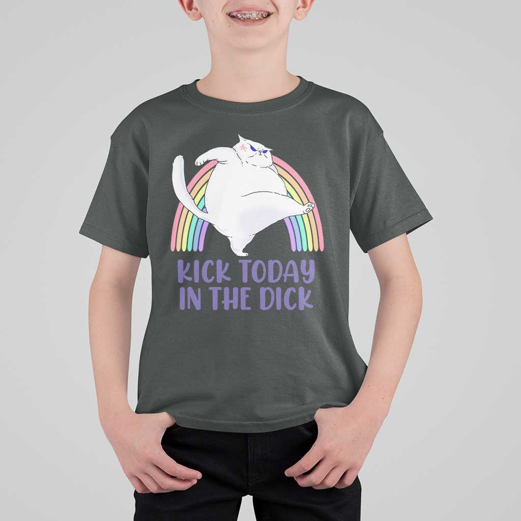Funny Sarcastic Cat T Shirt For Kid Kick Today In The Dick Pastel Rainbow - Wonder Print Shop