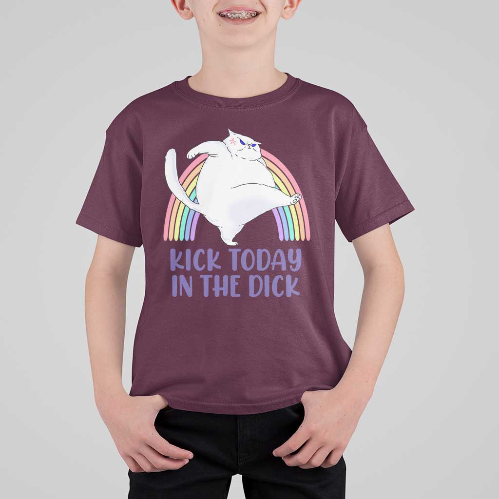 Funny Sarcastic Cat T Shirt For Kid Kick Today In The Dick Pastel Rainbow - Wonder Print Shop