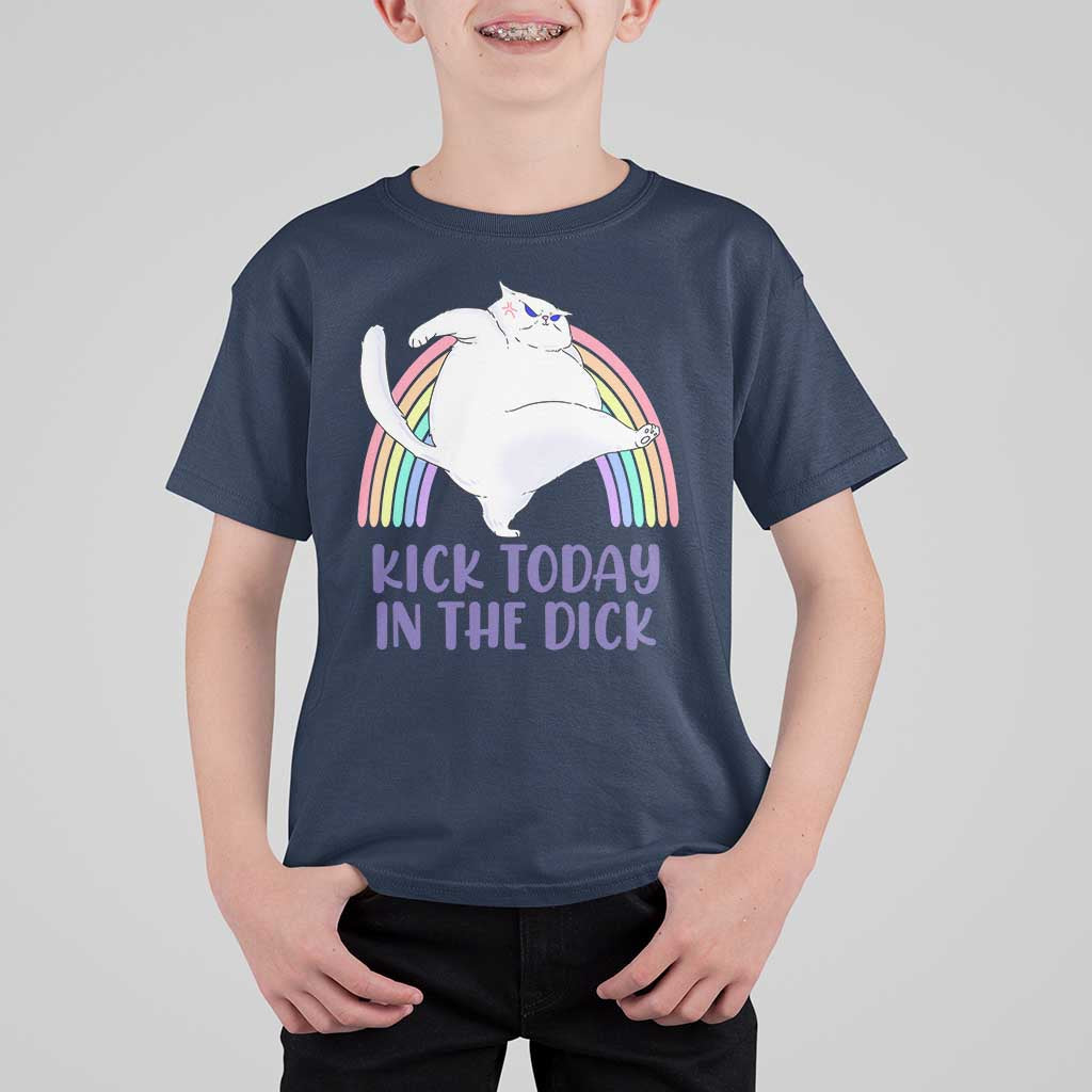 Funny Sarcastic Cat T Shirt For Kid Kick Today In The Dick Pastel Rainbow - Wonder Print Shop