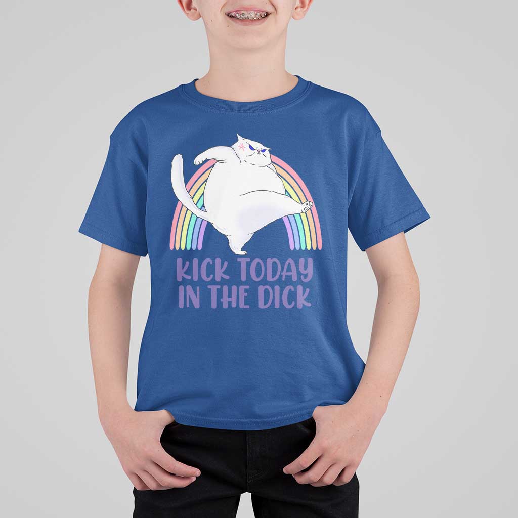 Funny Sarcastic Cat T Shirt For Kid Kick Today In The Dick Pastel Rainbow - Wonder Print Shop