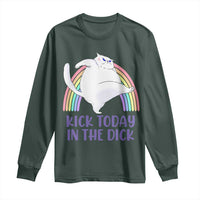 Funny Sarcastic Cat Long Sleeve Shirt Kick Today In The Dick Pastel Rainbow