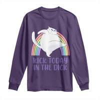 Funny Sarcastic Cat Long Sleeve Shirt Kick Today In The Dick Pastel Rainbow