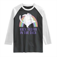 Funny Sarcastic Cat Raglan Shirt Kick Today In The Dick Pastel Rainbow