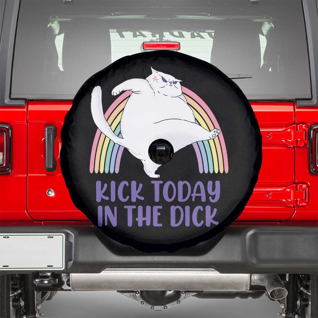Funny Sarcastic Cat Spare Tire Cover Kick Today In The Dick Pastel Rainbow