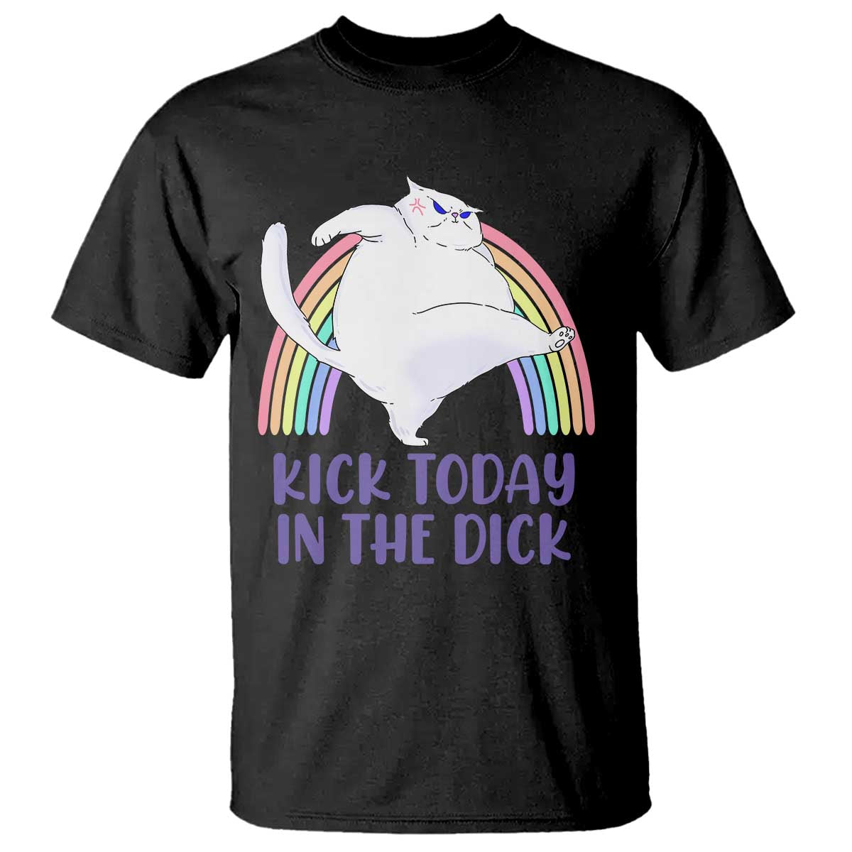 Funny Sarcastic Cat T Shirt Kick Today In The Dick Pastel Rainbow - Wonder Print Shop