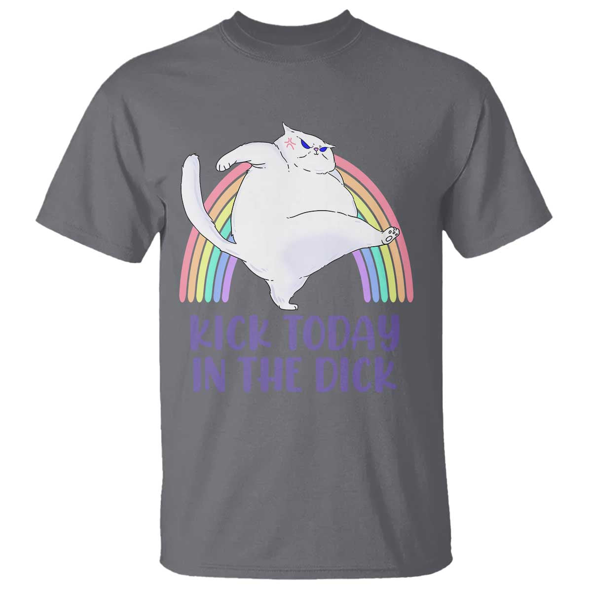 Funny Sarcastic Cat T Shirt Kick Today In The Dick Pastel Rainbow - Wonder Print Shop