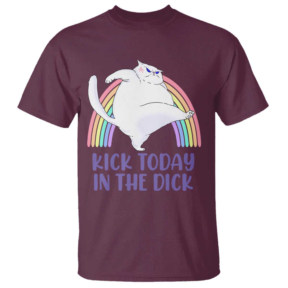 Funny Sarcastic Cat T Shirt Kick Today In The Dick Pastel Rainbow - Wonder Print Shop
