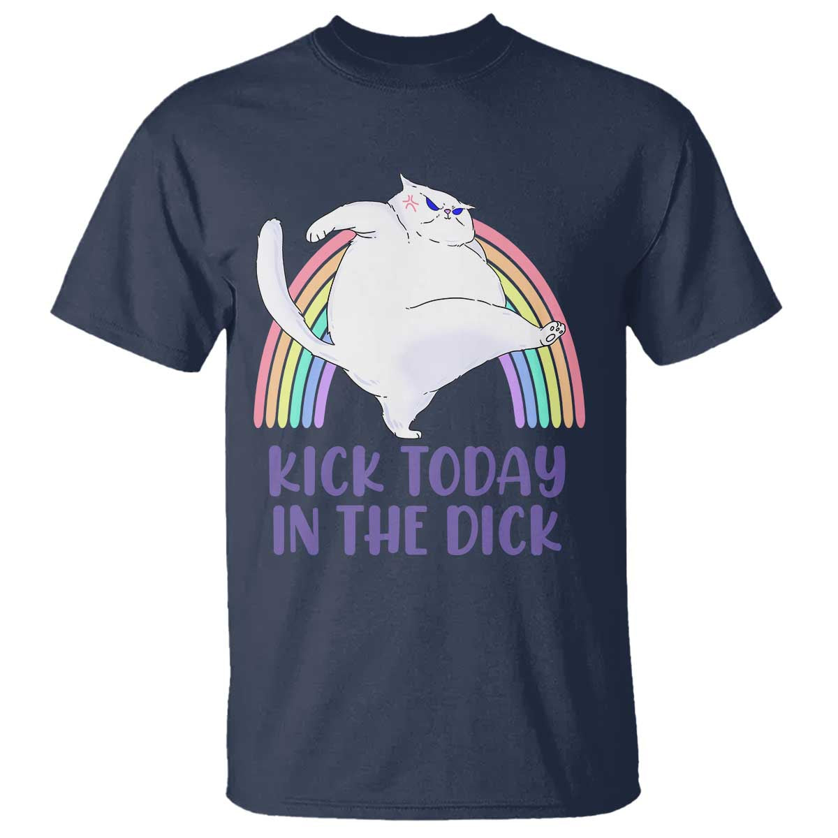 Funny Sarcastic Cat T Shirt Kick Today In The Dick Pastel Rainbow - Wonder Print Shop