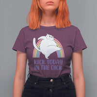 Funny Sarcastic Cat T Shirt For Women Kick Today In The Dick Pastel Rainbow - Wonder Print Shop