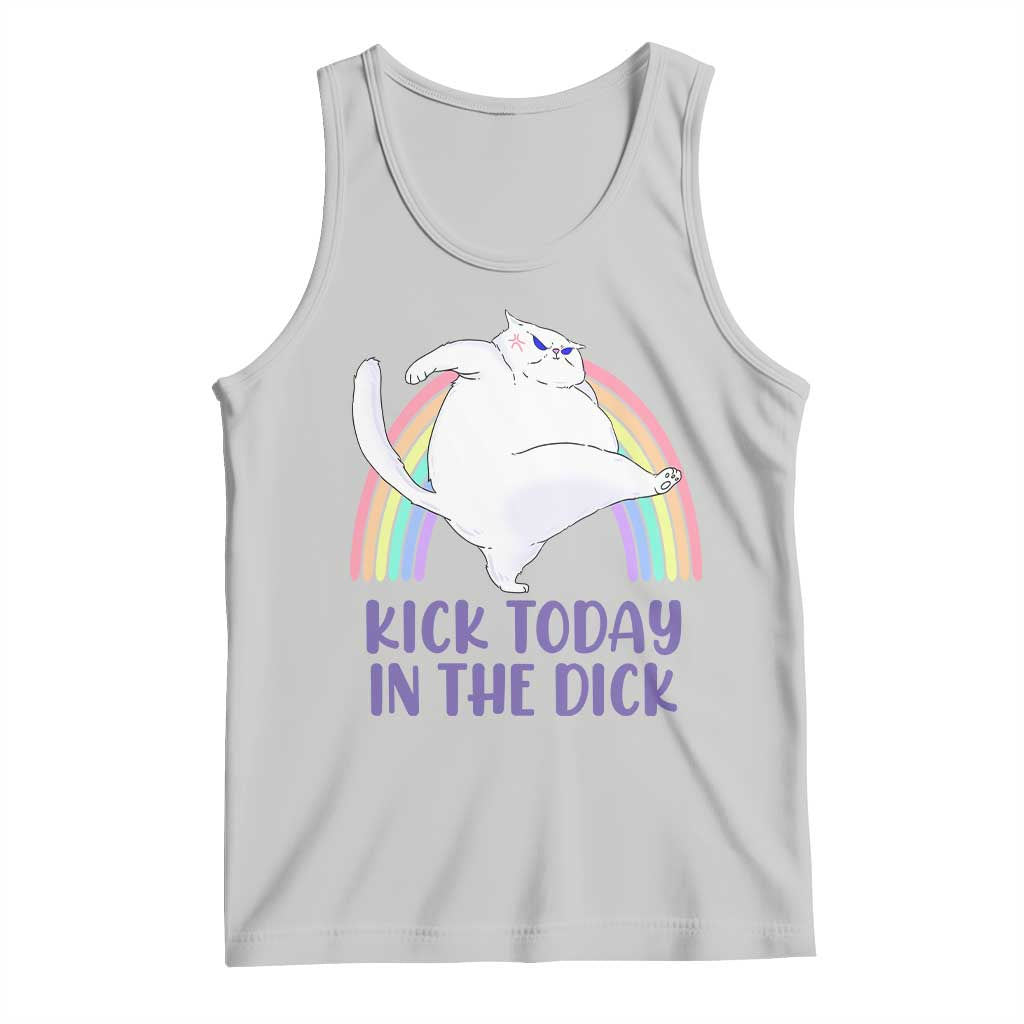 Funny Sarcastic Cat Tank Top Kick Today In The Dick Pastel Rainbow