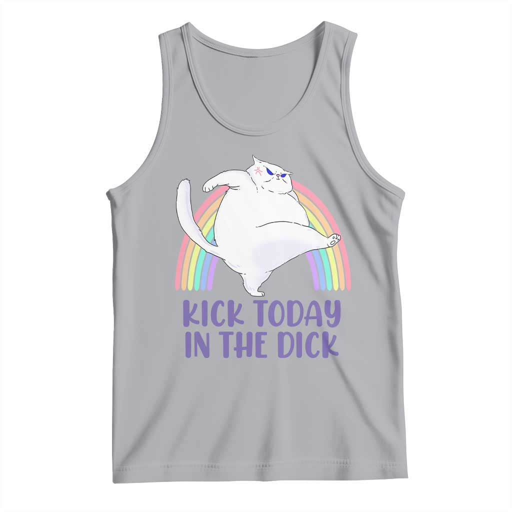 Funny Sarcastic Cat Tank Top Kick Today In The Dick Pastel Rainbow