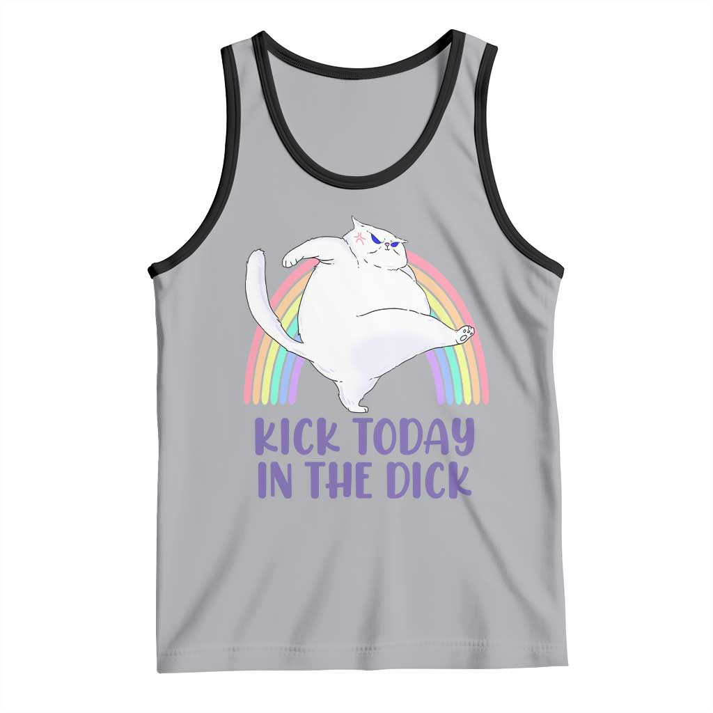 Funny Sarcastic Cat Tank Top Kick Today In The Dick Pastel Rainbow