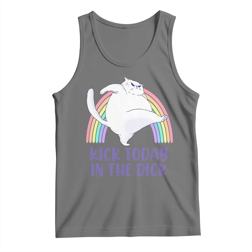 Funny Sarcastic Cat Tank Top Kick Today In The Dick Pastel Rainbow