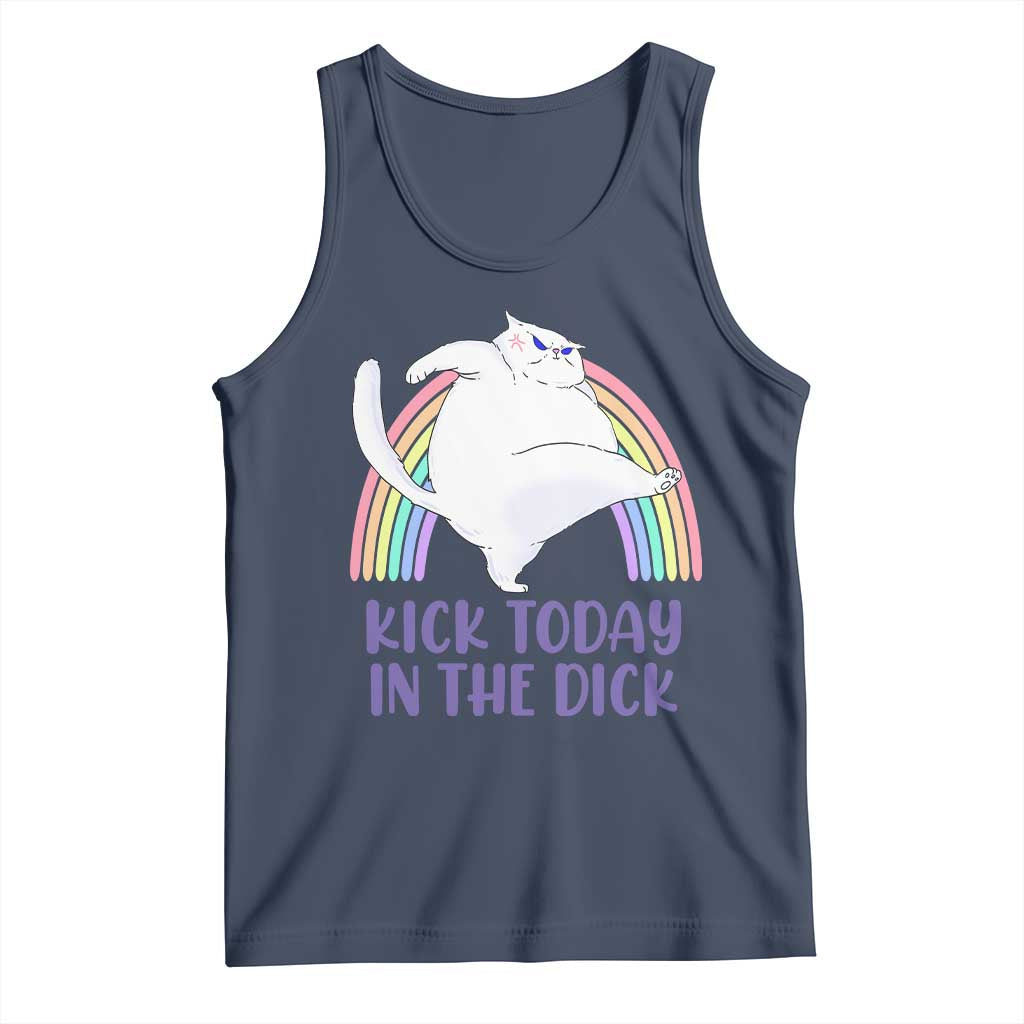 Funny Sarcastic Cat Tank Top Kick Today In The Dick Pastel Rainbow