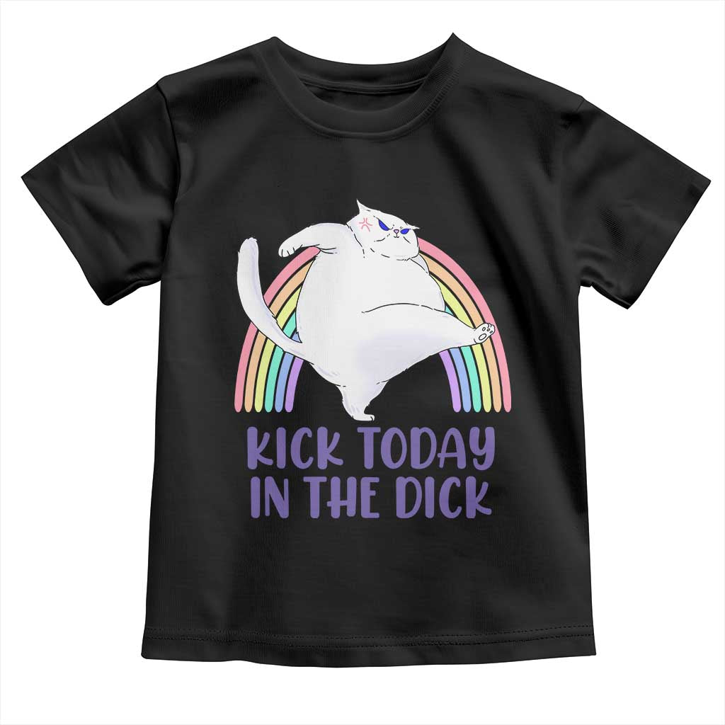 Funny Sarcastic Cat Toddler T Shirt Kick Today In The Dick Pastel Rainbow