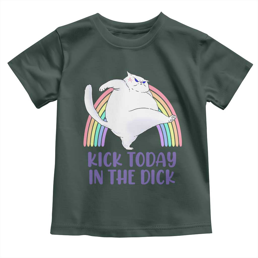Funny Sarcastic Cat Toddler T Shirt Kick Today In The Dick Pastel Rainbow