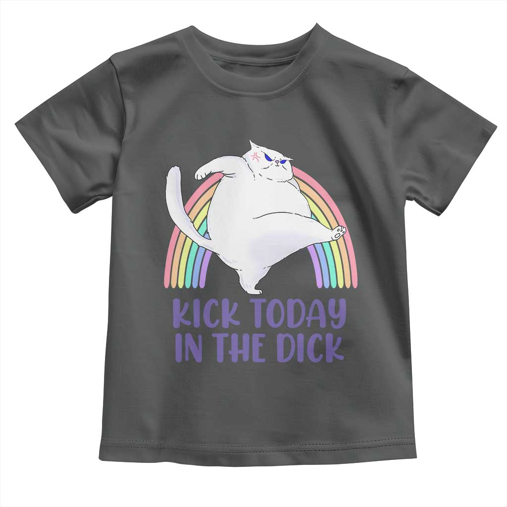 Funny Sarcastic Cat Toddler T Shirt Kick Today In The Dick Pastel Rainbow