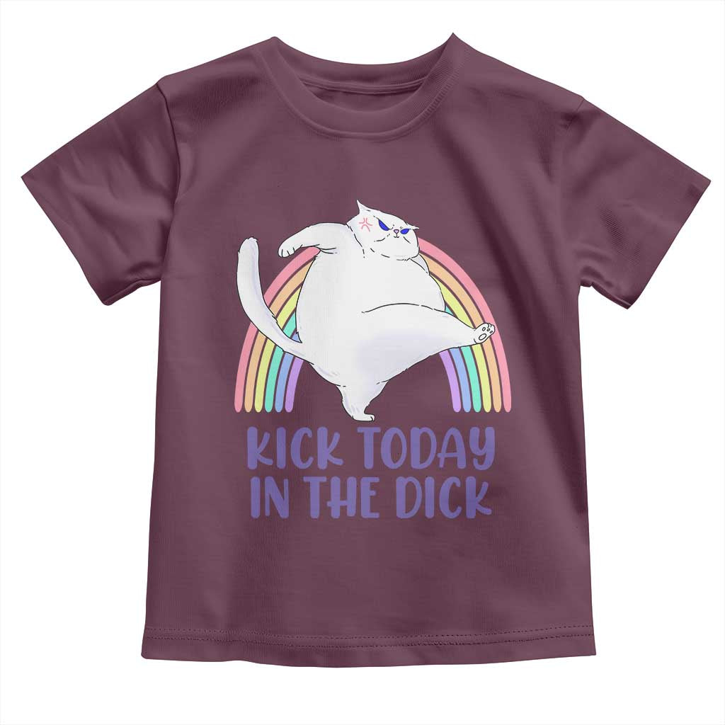 Funny Sarcastic Cat Toddler T Shirt Kick Today In The Dick Pastel Rainbow
