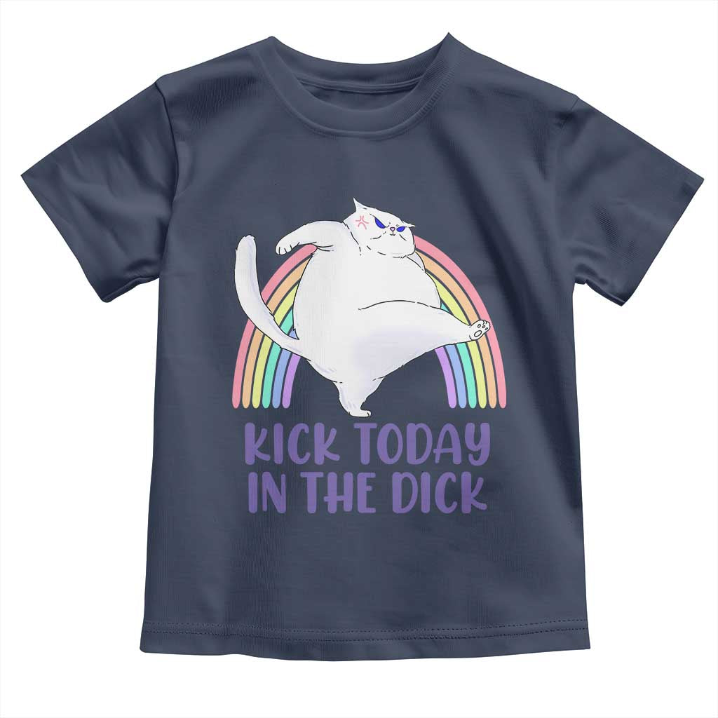 Funny Sarcastic Cat Toddler T Shirt Kick Today In The Dick Pastel Rainbow