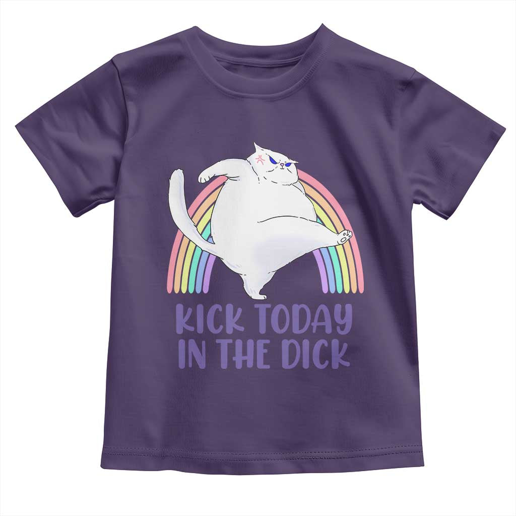 Funny Sarcastic Cat Toddler T Shirt Kick Today In The Dick Pastel Rainbow