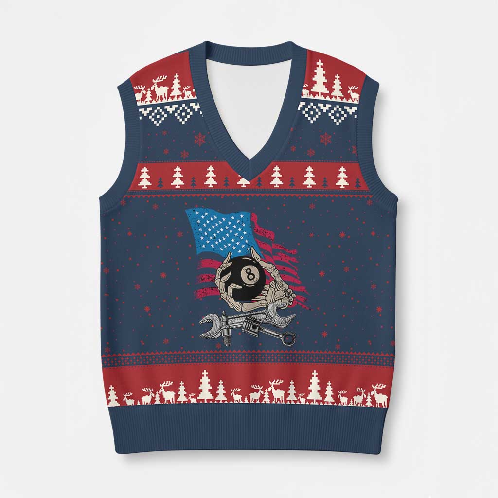 Mechanic Engineer V-Neck Knit Sweater Vest Mechanic Auto Car Repair American Flag Vintage Graphic - Wonder Print Shop