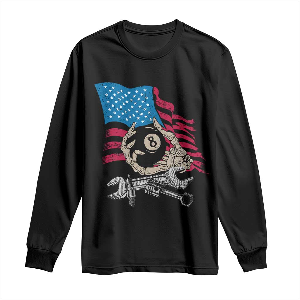 Mechanic Engineer Long Sleeve Shirt Mechanic Auto Car Repair American Flag Vintage Graphic