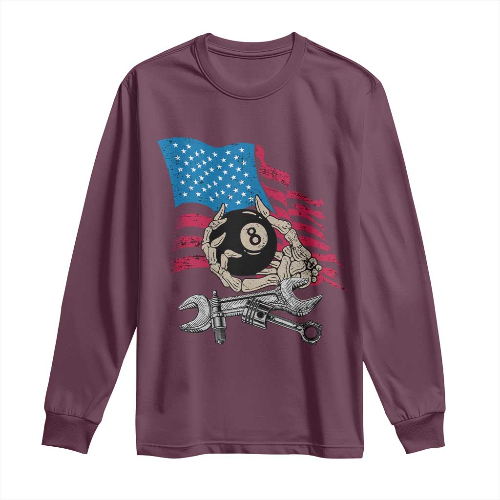 Mechanic Engineer Long Sleeve Shirt Mechanic Auto Car Repair American Flag Vintage Graphic