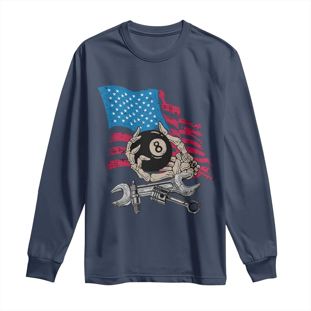 Mechanic Engineer Long Sleeve Shirt Mechanic Auto Car Repair American Flag Vintage Graphic