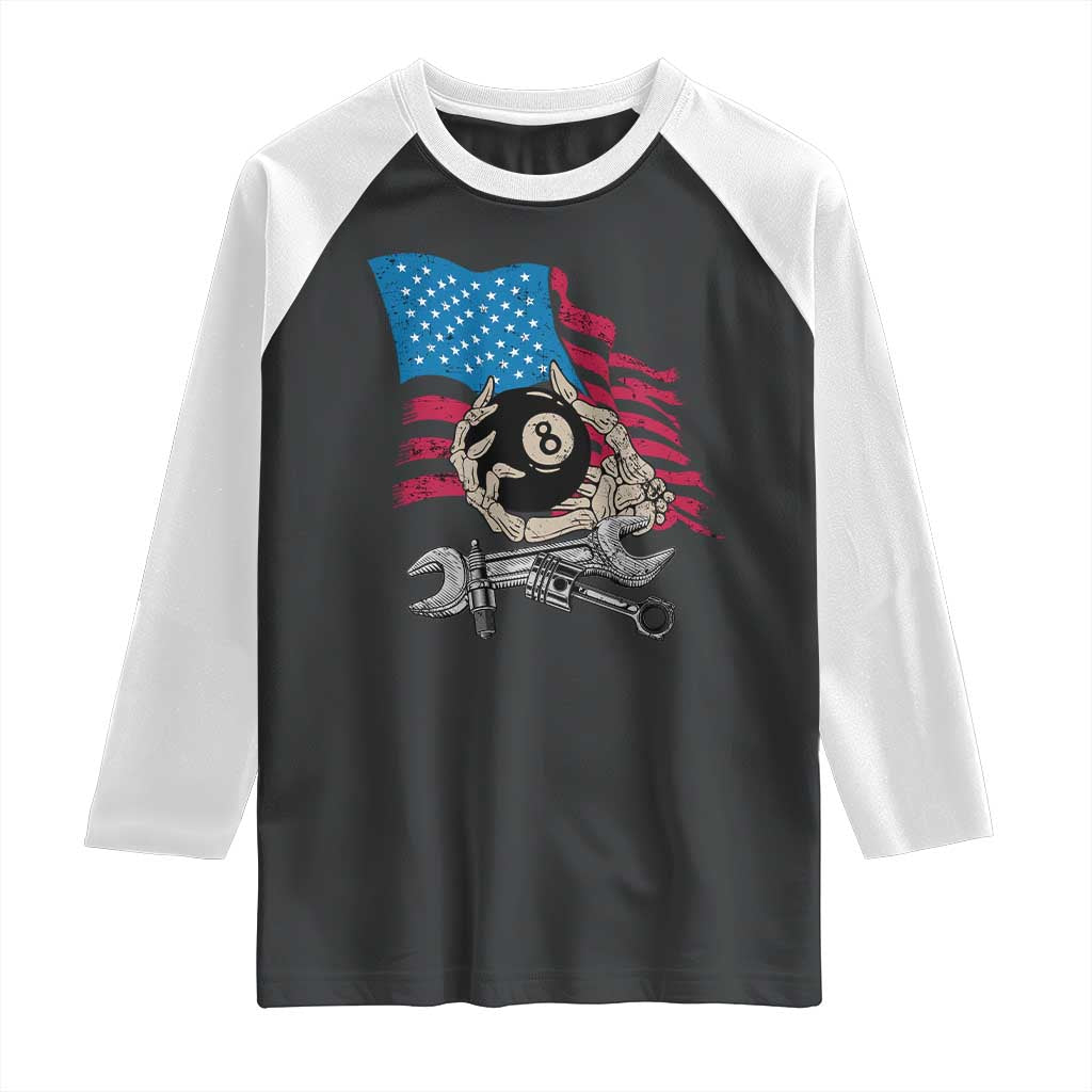 Mechanic Engineer Raglan Shirt Mechanic Auto Car Repair American Flag Vintage Graphic