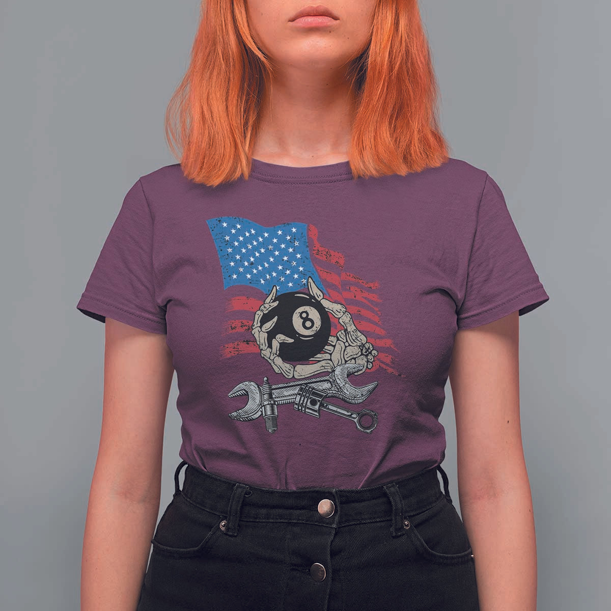 Mechanic Engineer T Shirt For Women Mechanic Auto Car Repair American Flag Vintage Graphic - Wonder Print Shop
