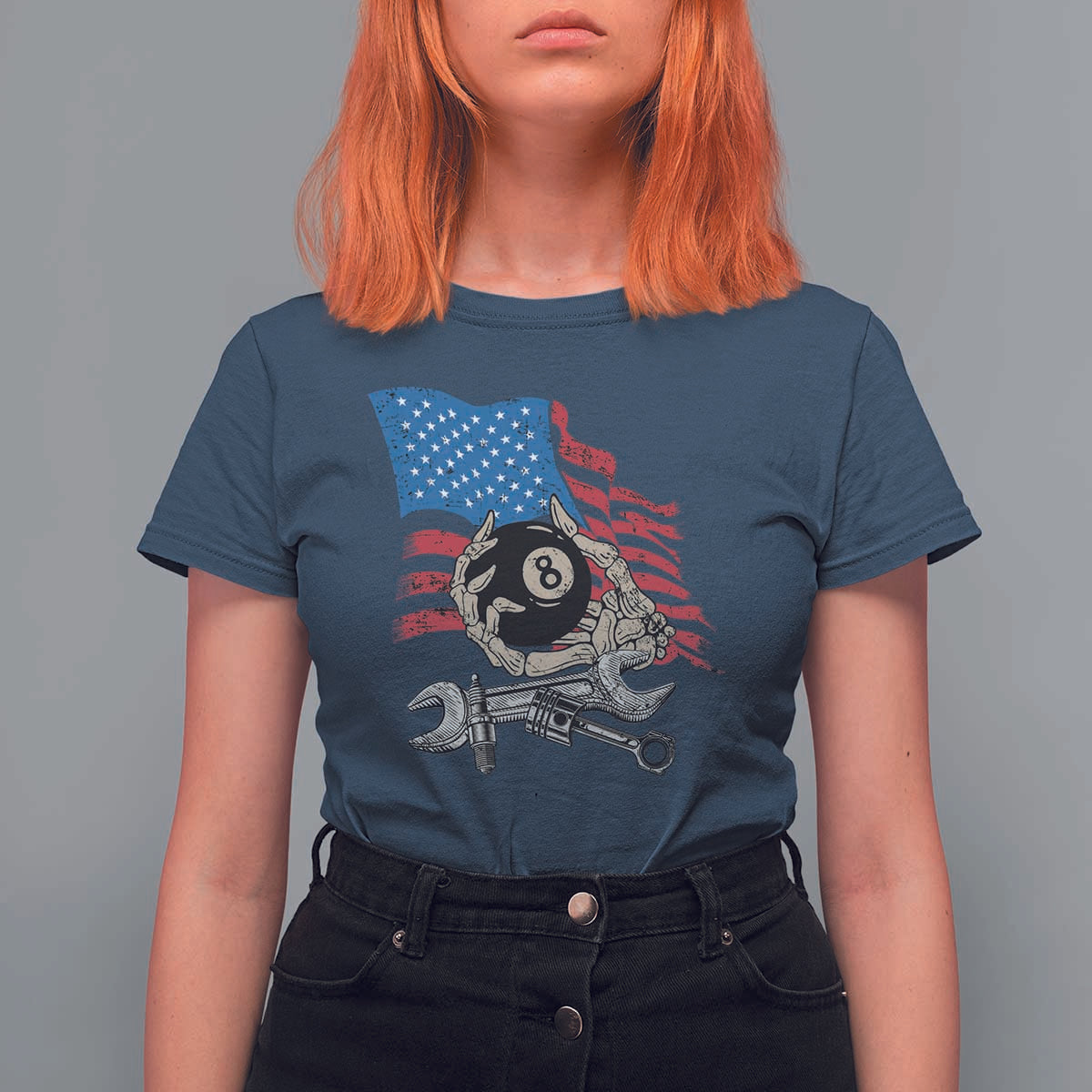 Mechanic Engineer T Shirt For Women Mechanic Auto Car Repair American Flag Vintage Graphic - Wonder Print Shop