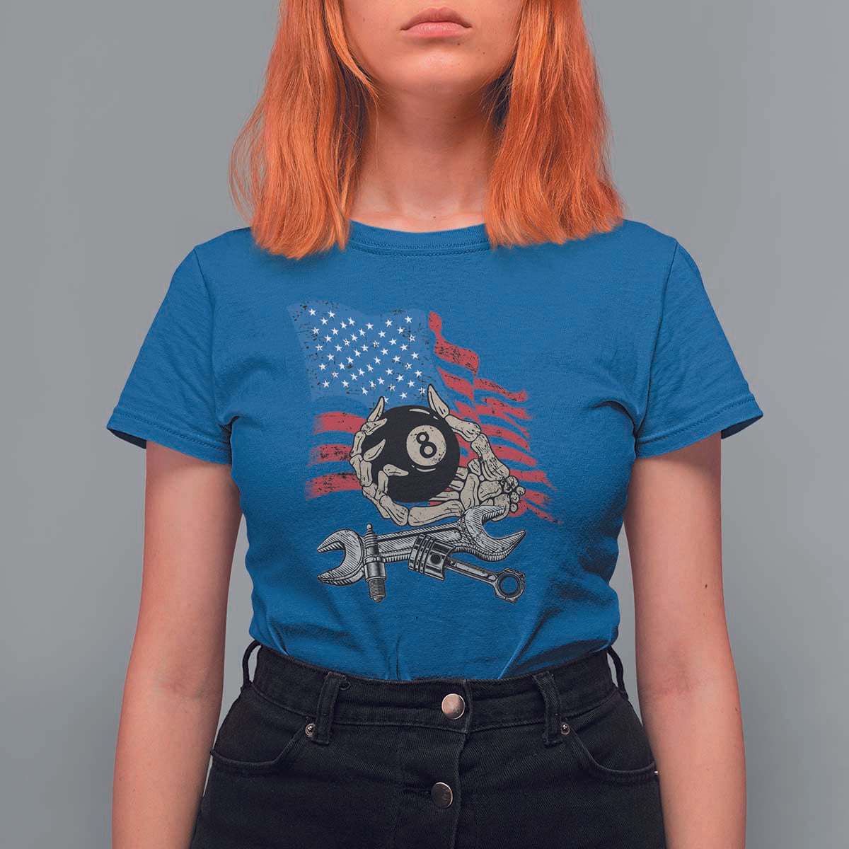 Mechanic Engineer T Shirt For Women Mechanic Auto Car Repair American Flag Vintage Graphic - Wonder Print Shop