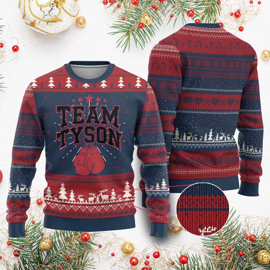 Team Tyson Ugly Christmas Sweater Family Personalized Name Retro Red - Wonder Print Shop