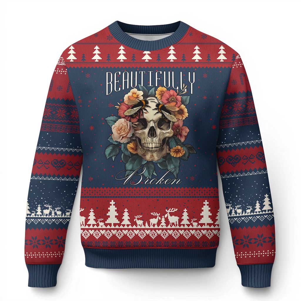 Botanical Skull Ugly Christmas Sweater Beautifully Broken Cottagecore - Wonder Print Shop