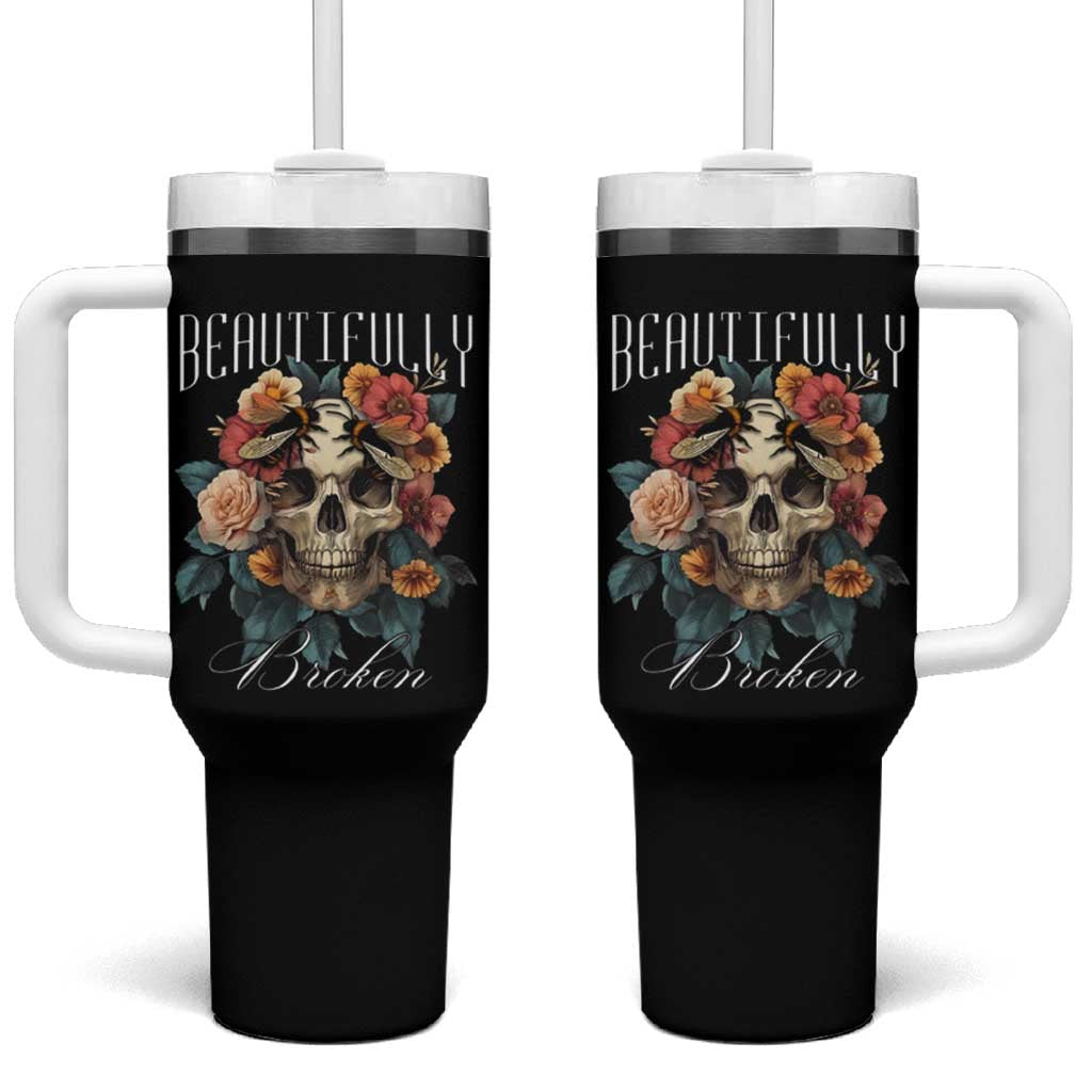 Botanical Skull Tumbler With Handle Beautifully Broken Cottagecore