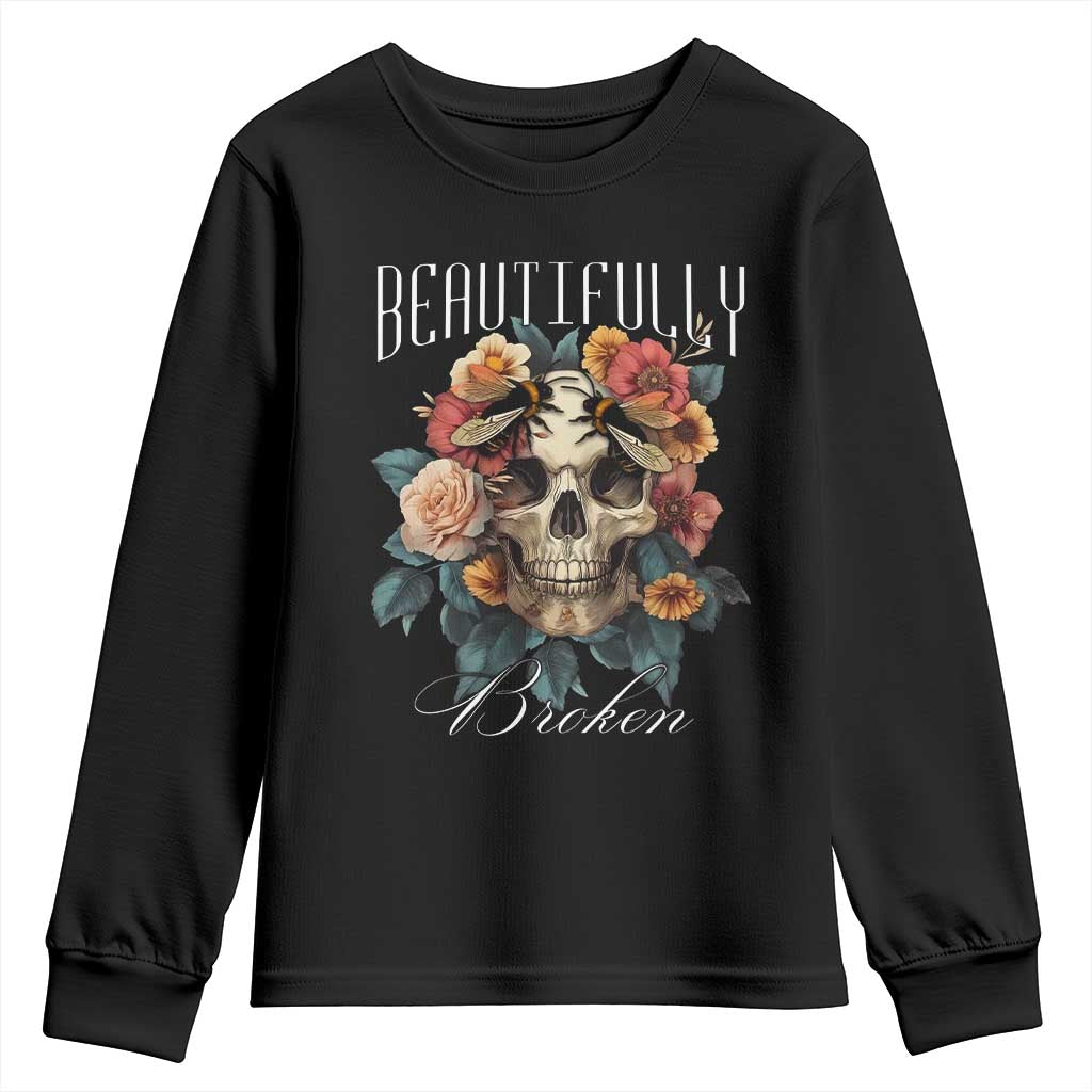 Botanical Skull Youth Sweatshirt Beautifully Broken Cottagecore