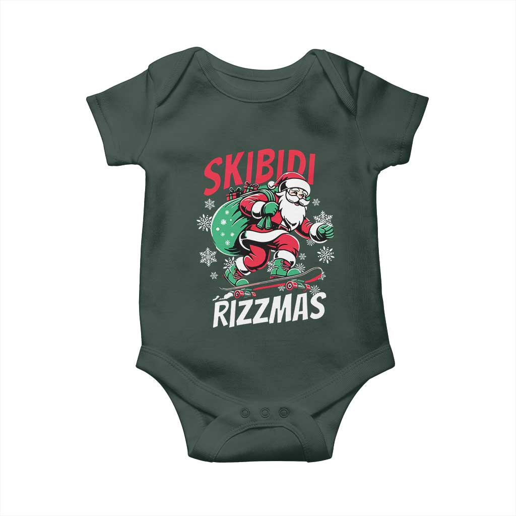 Funny Santa Rizz Christmas Baby Onesie Retro Skibidi Rizzmas Claus Skating Board Xmas