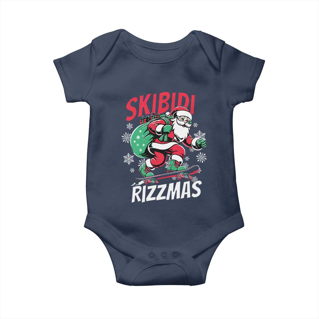Funny Santa Rizz Christmas Baby Onesie Retro Skibidi Rizzmas Claus Skating Board Xmas