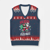 Funny Santa Rizz Xmas V-Neck Knit Sweater Vest Retro Skibidi Rizzmas Claus Skating Board Xmas - Wonder Print Shop