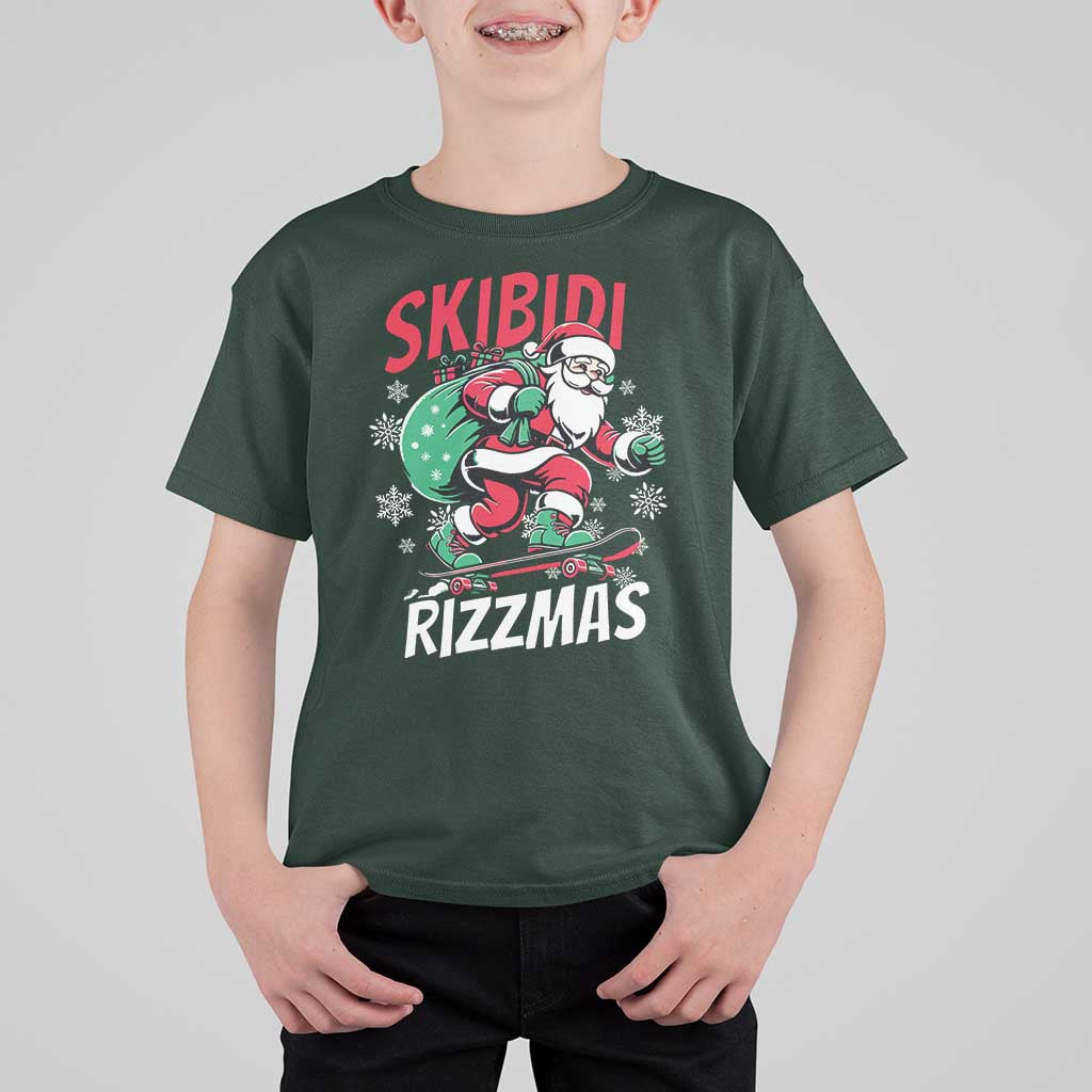 Funny Santa Rizz Christmas T Shirt For Kid Retro Skibidi Rizzmas Claus Skating Board Xmas - Wonder Print Shop