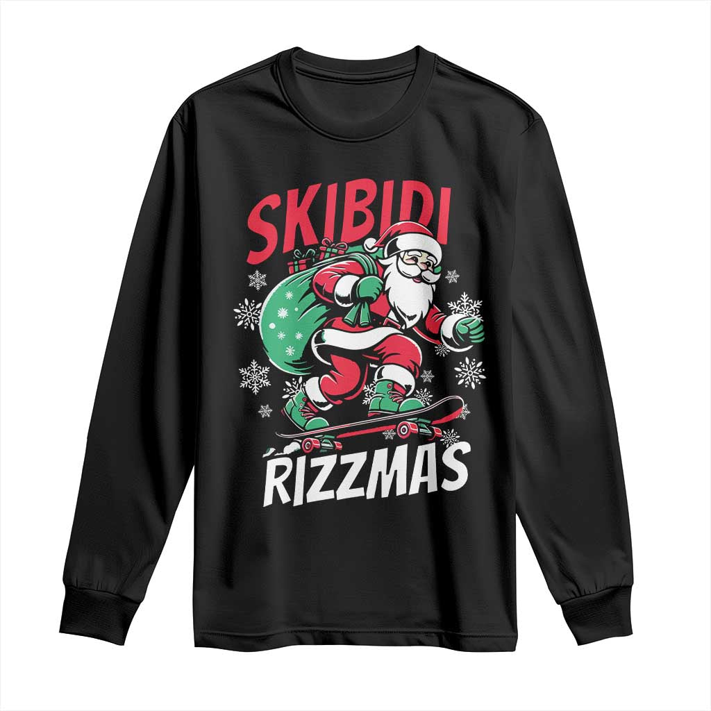 Funny Santa Rizz Christmas Long Sleeve Shirt Retro Skibidi Rizzmas Claus Skating Board Xmas
