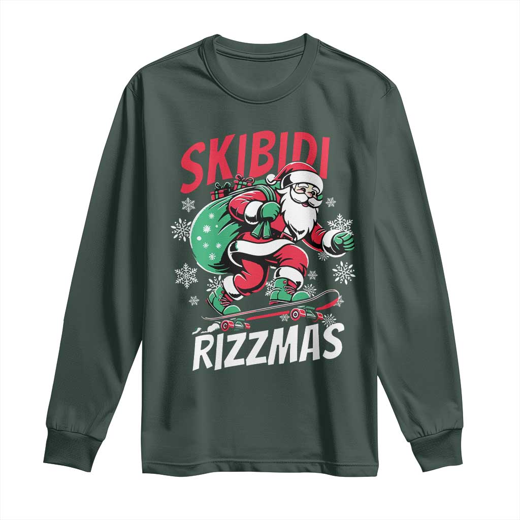 Funny Santa Rizz Christmas Long Sleeve Shirt Retro Skibidi Rizzmas Claus Skating Board Xmas